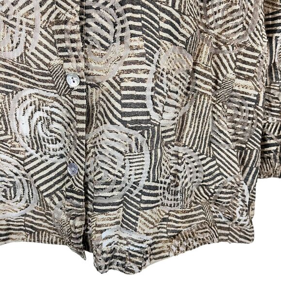 Chicos Womens Brown Button Down Sheer 3/4 Sleeve Mixed Media Shirt Top sz 2 / L - Picture 5 of 16